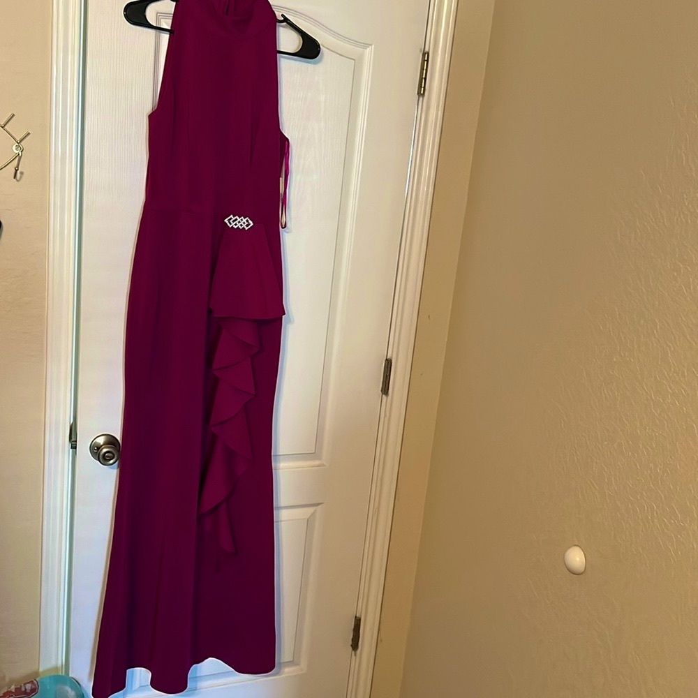 Eliza J cascading bodycon magenta dress NWT